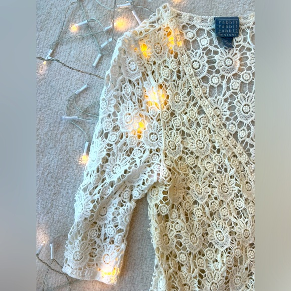 Rabbit Designs White and Cream Crochet Cardigan - Picture 3 of 4